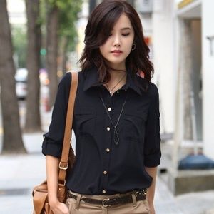 Banana Republic Long Sleeve Black Button-Down